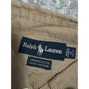 Ralph Lauren Yarmouth Button Down Shirt Mens Size 17 34 35 Brown Gingham Cotton